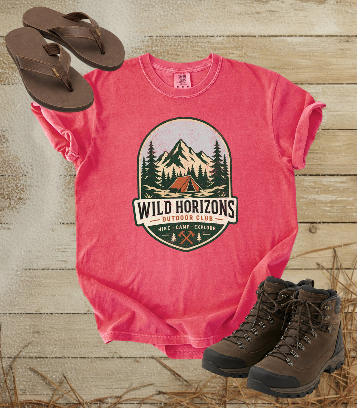 Wild Horizons Outdoor Club T-Shirt — Vintage Mountain Camping Graphic Tee