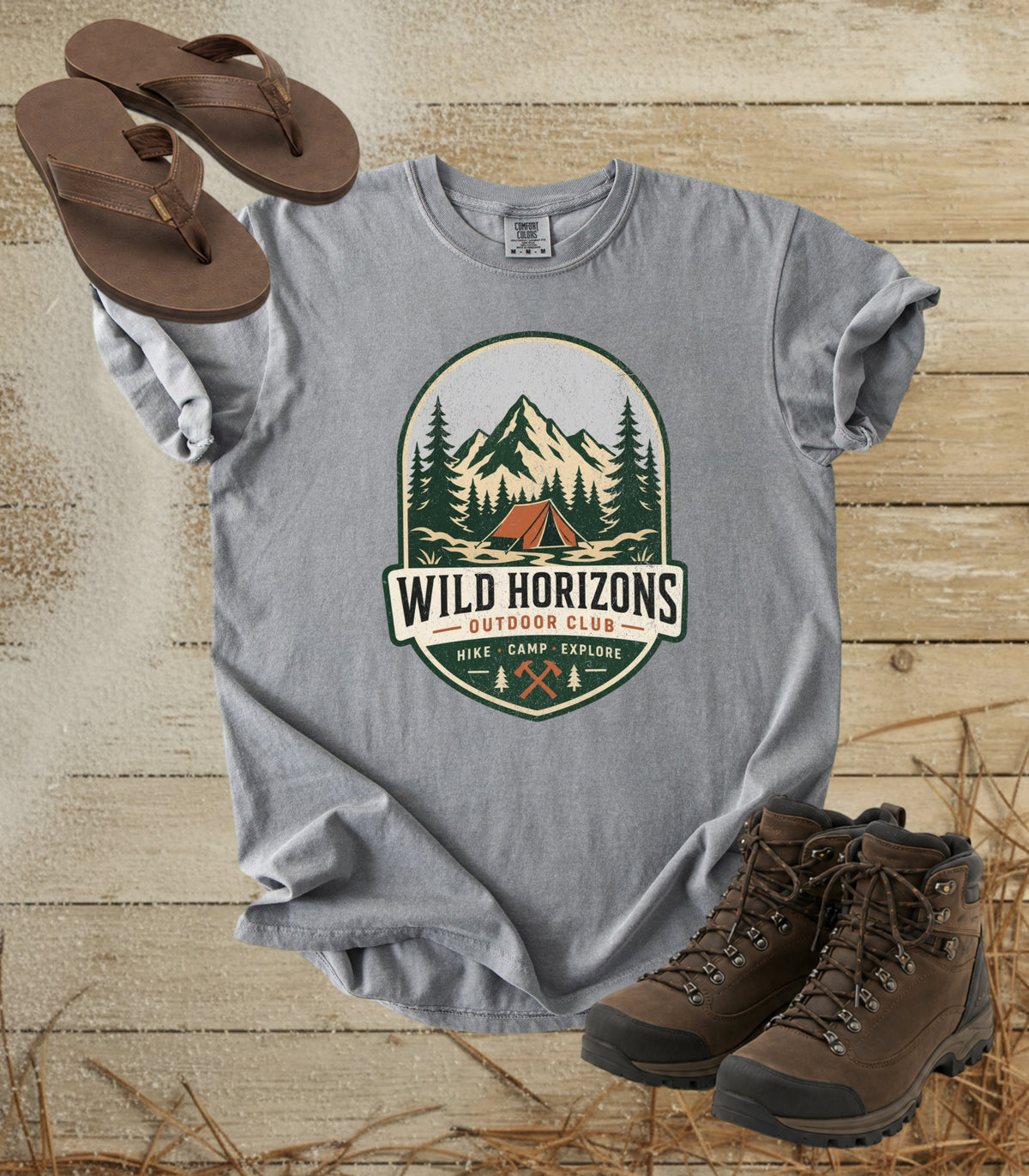 Wild Horizons Outdoor Club T-Shirt — Vintage Mountain Camping Graphic Tee