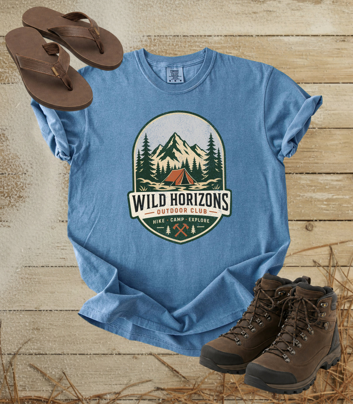 Wild Horizons Outdoor Club T-Shirt — Vintage Mountain Camping Graphic Tee
