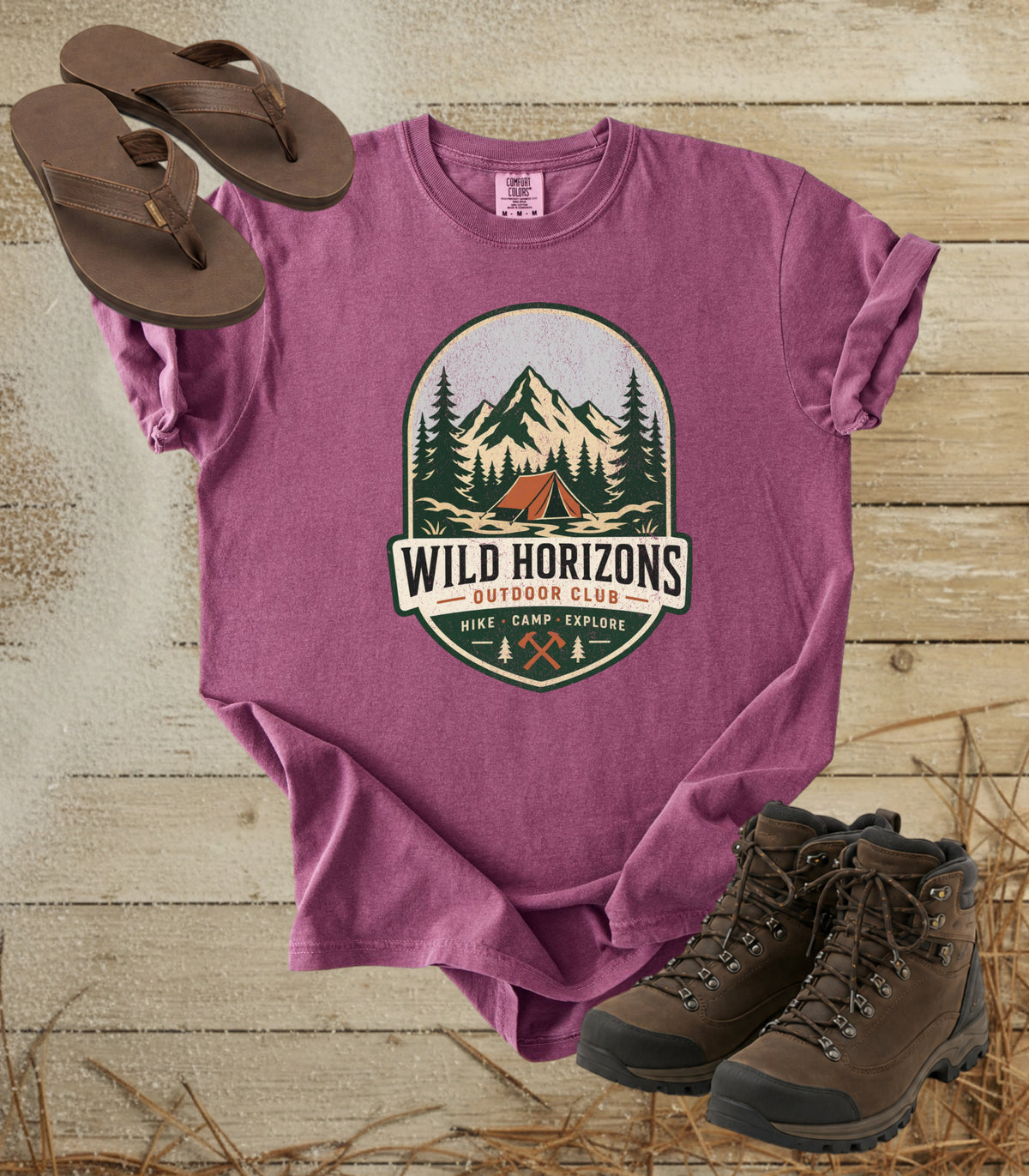 Wild Horizons Outdoor Club T-Shirt — Vintage Mountain Camping Graphic Tee