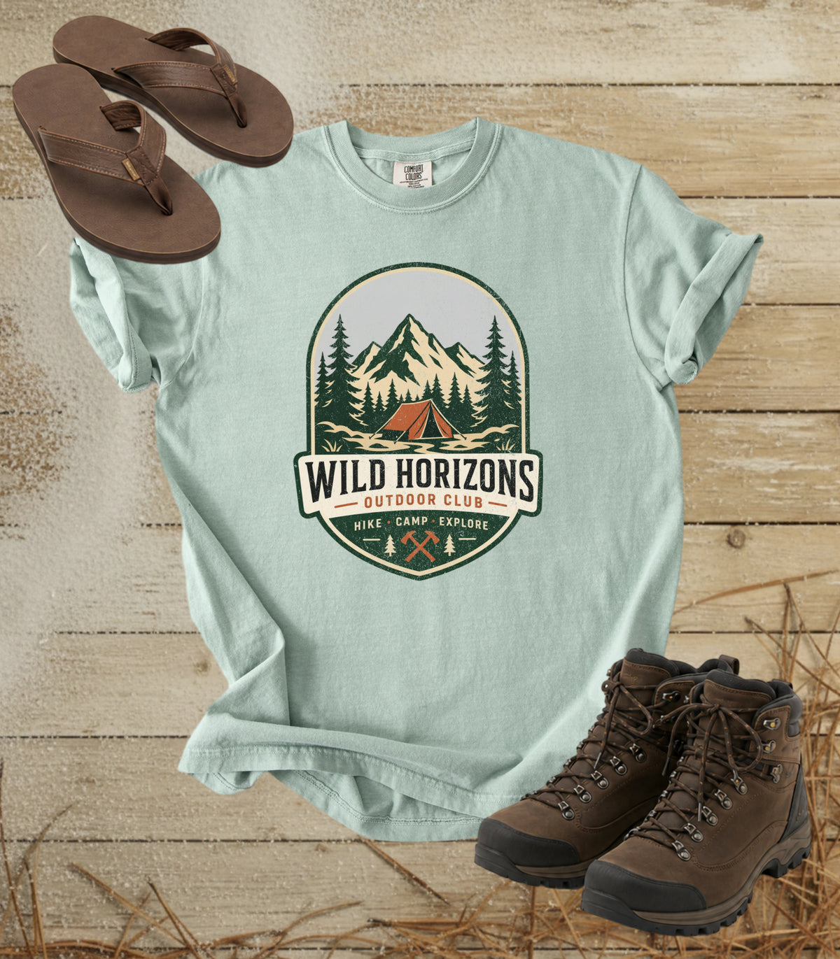 Wild Horizons Outdoor Club T-Shirt — Vintage Mountain Camping Graphic Tee