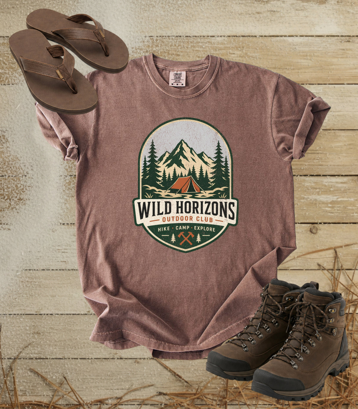 Wild Horizons Outdoor Club T-Shirt — Vintage Mountain Camping Graphic Tee