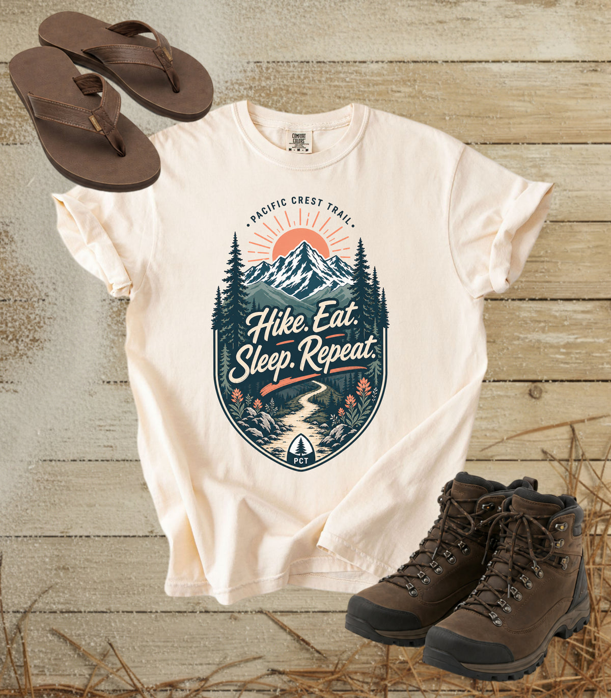 Hike. Eat. Sleep. Repeat. T-Shirt — Pacific Crest Trail Graphic Tee