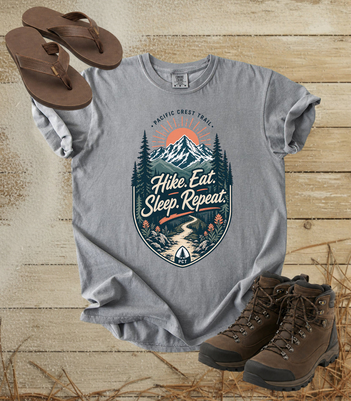 Hike. Eat. Sleep. Repeat. T-Shirt — Pacific Crest Trail Graphic Tee