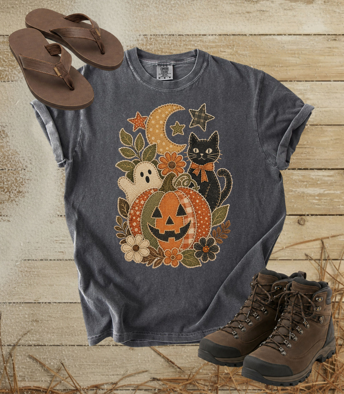 Faux Patchwork Halloween Pumpkin Tee