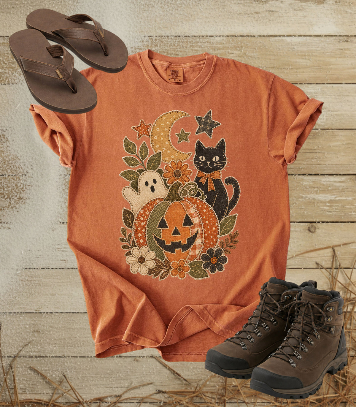 Faux Patchwork Halloween Pumpkin Tee