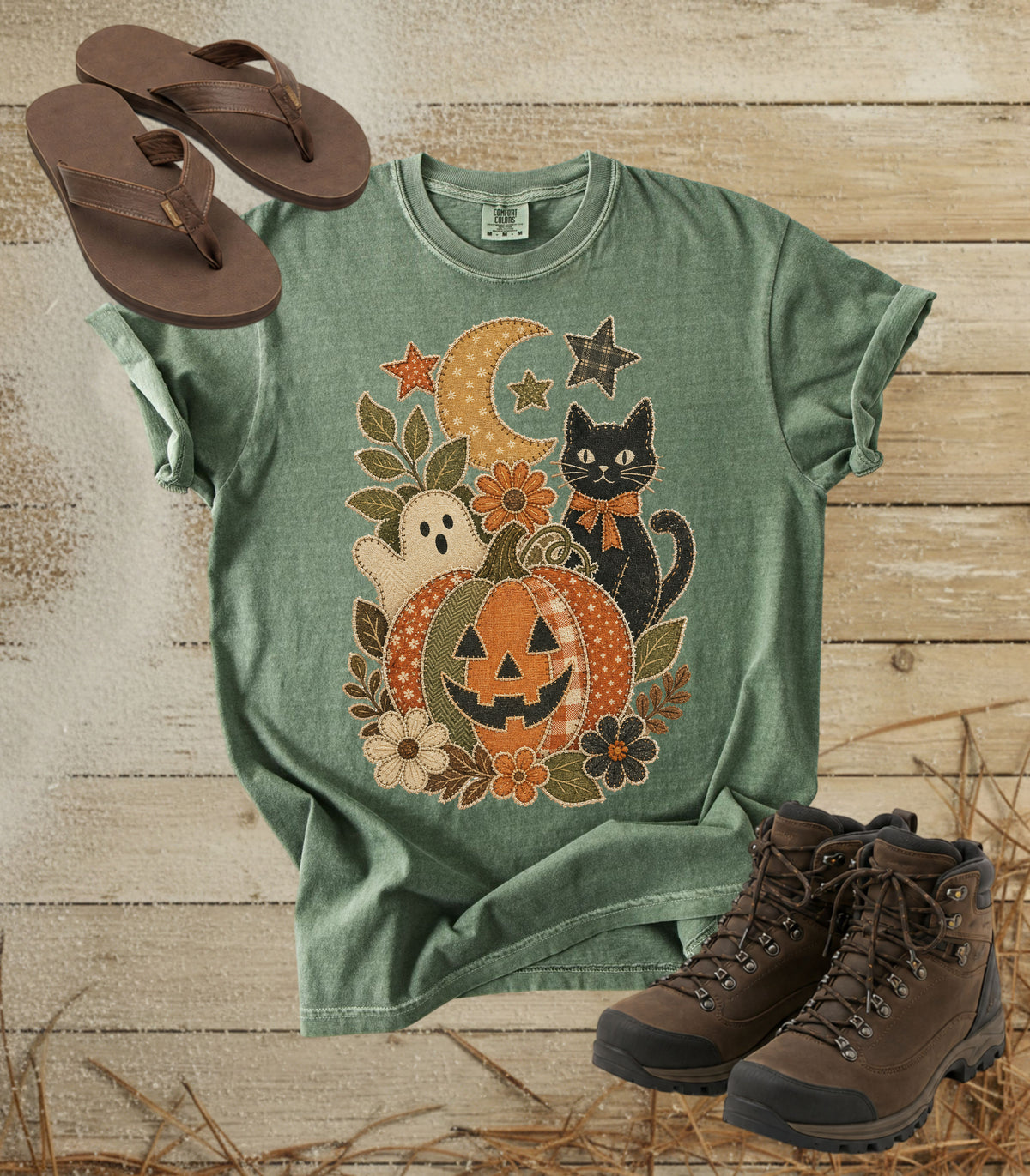 Faux Patchwork Halloween Pumpkin Tee