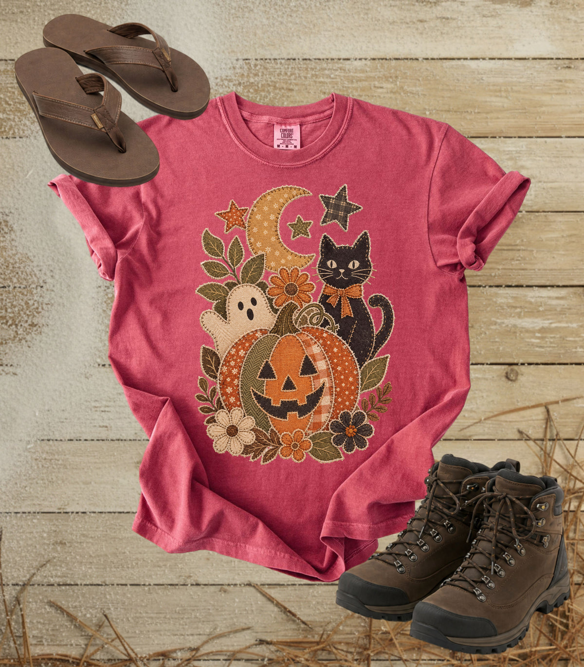 Faux Patchwork Halloween Pumpkin Tee