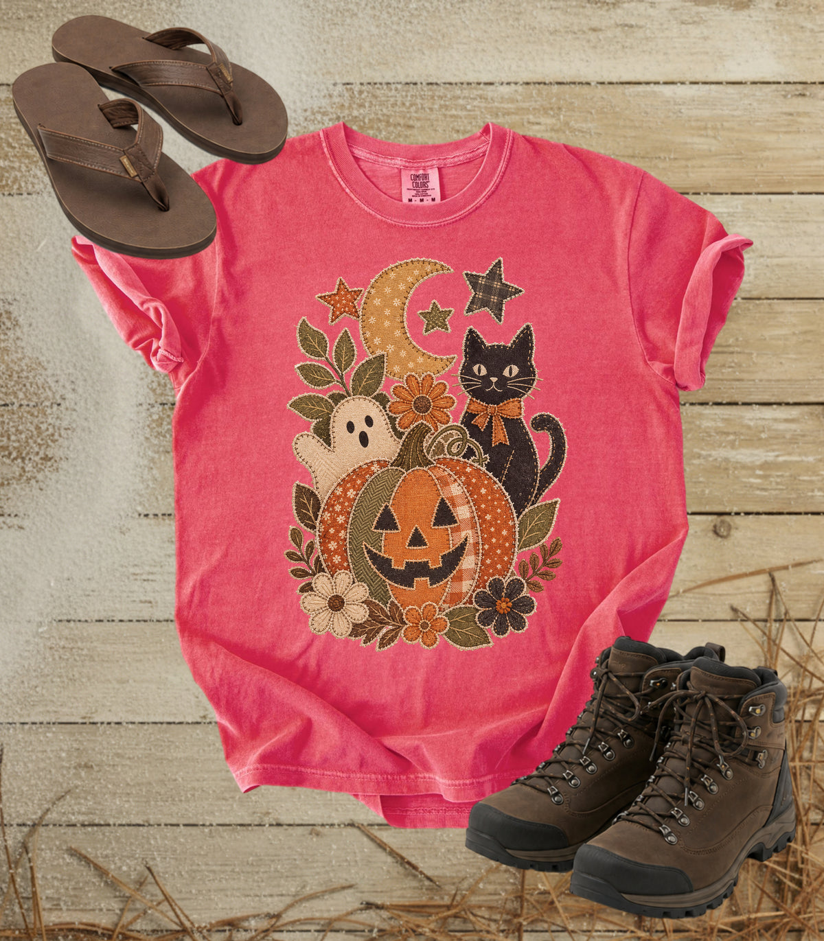 Faux Patchwork Halloween Pumpkin Tee