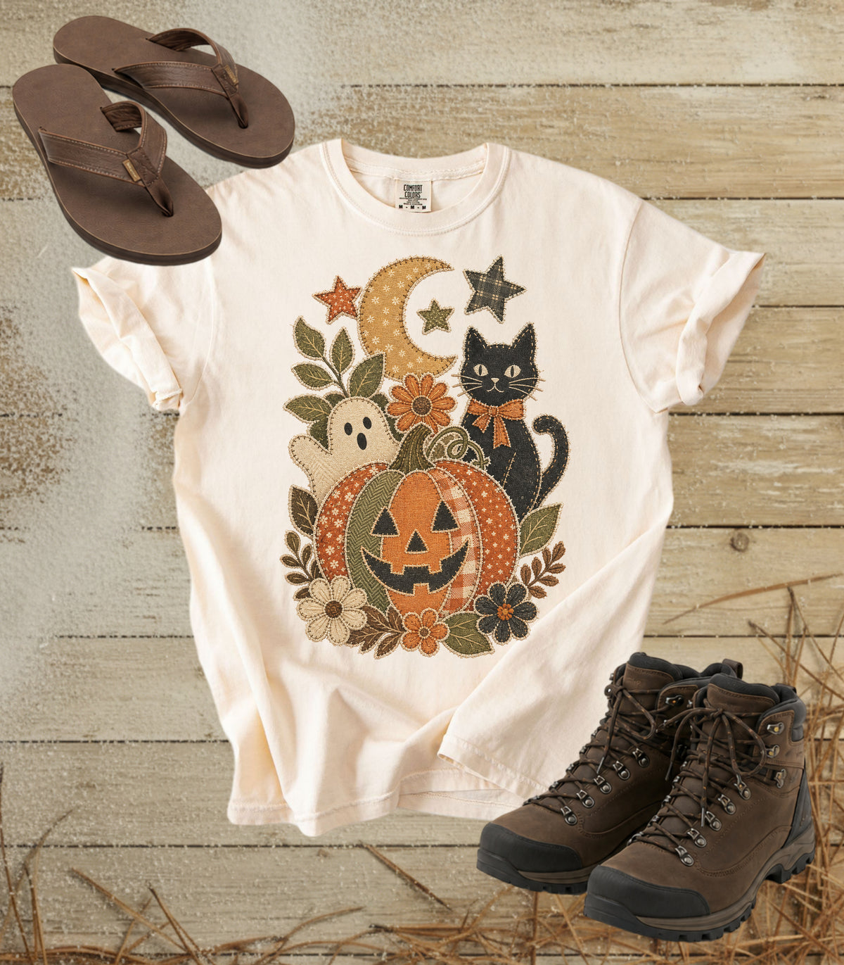 Faux Patchwork Halloween Pumpkin Tee