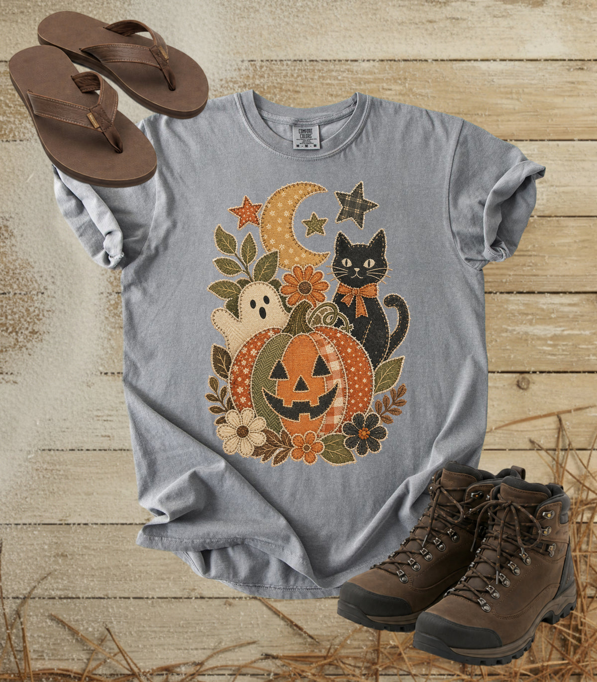 Faux Patchwork Halloween Pumpkin Tee