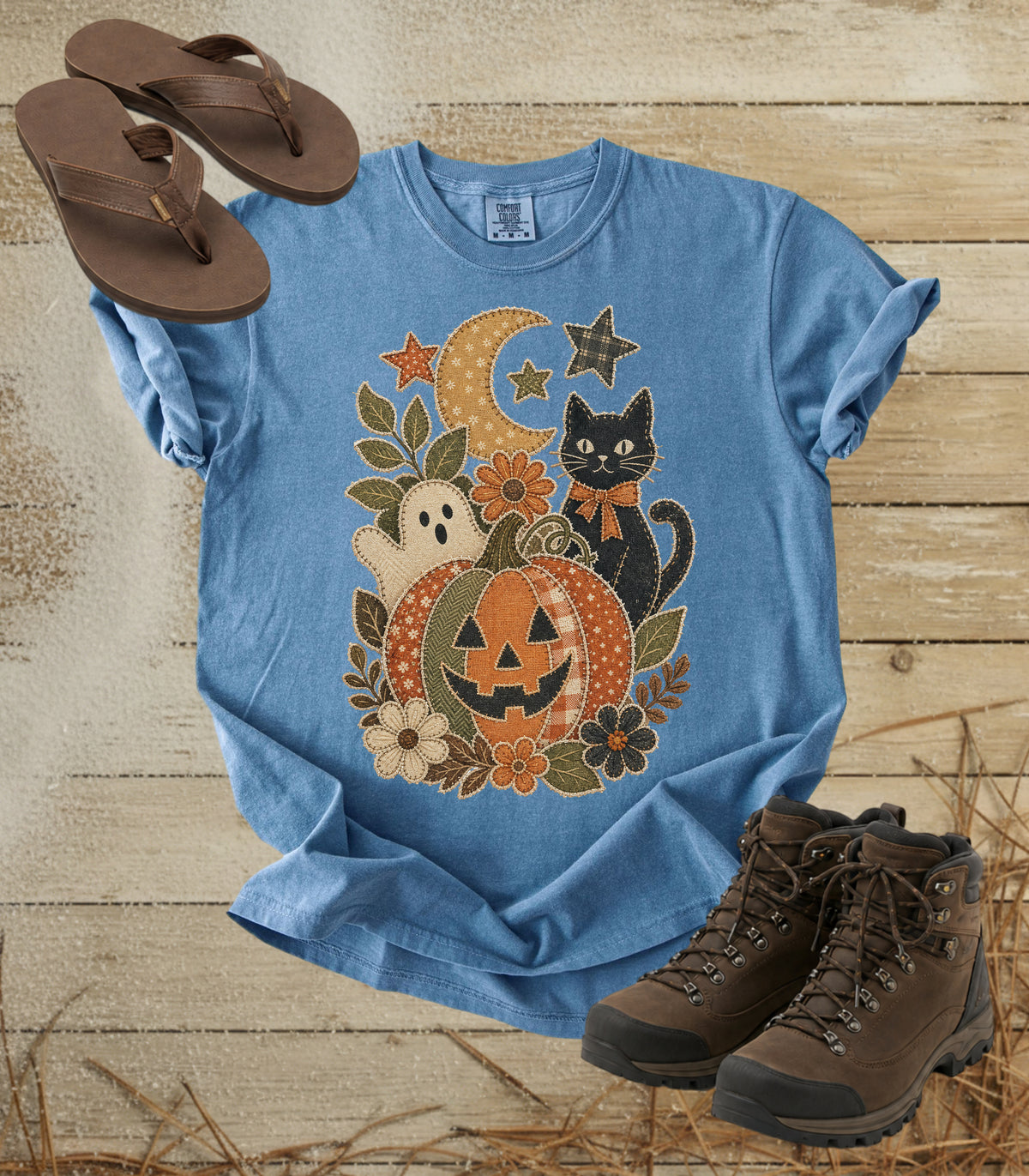 Faux Patchwork Halloween Pumpkin Tee