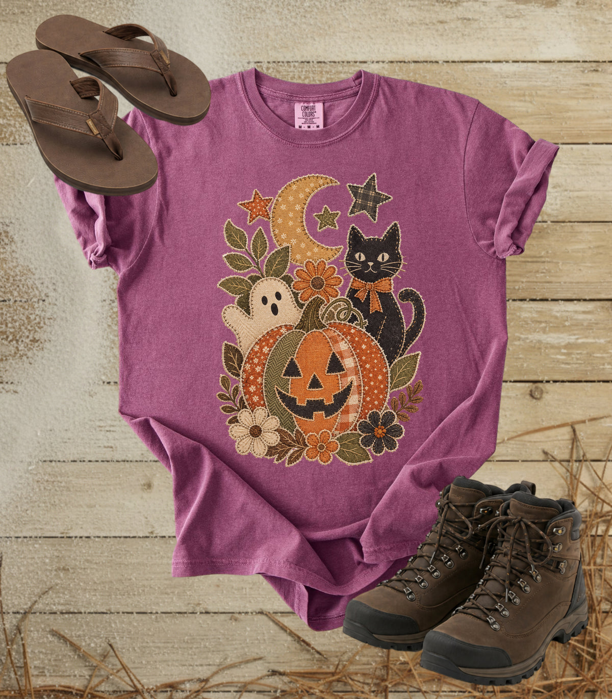 Faux Patchwork Halloween Pumpkin Tee