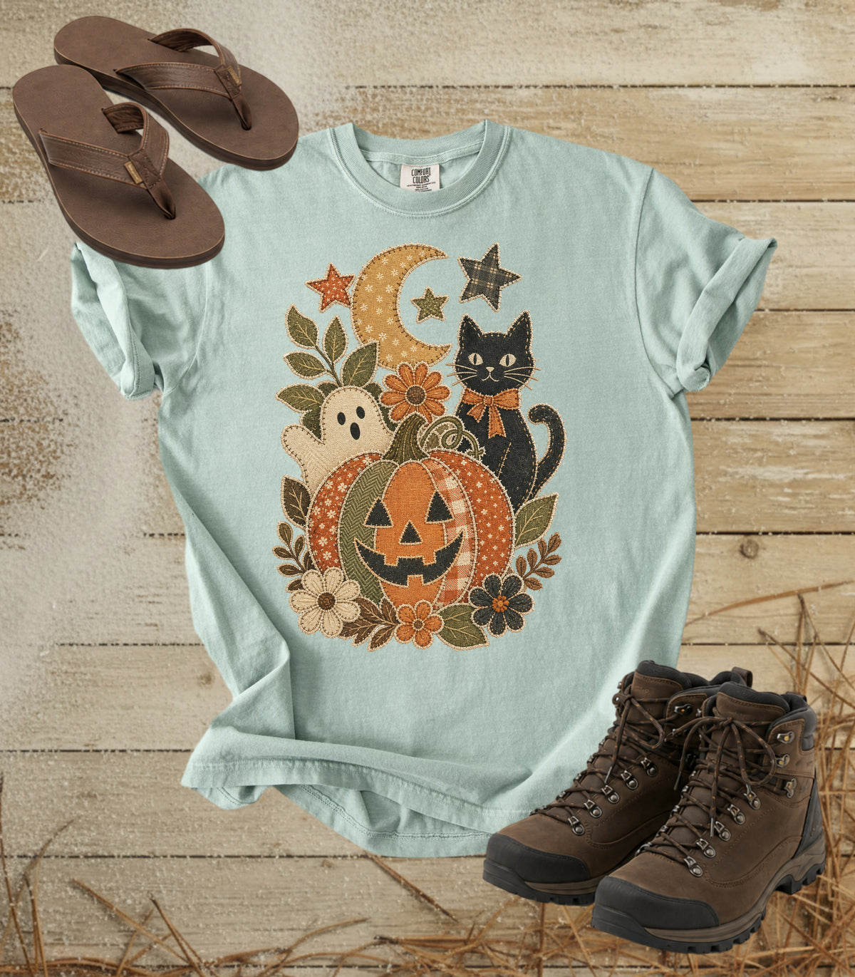 Faux Patchwork Halloween Pumpkin Tee