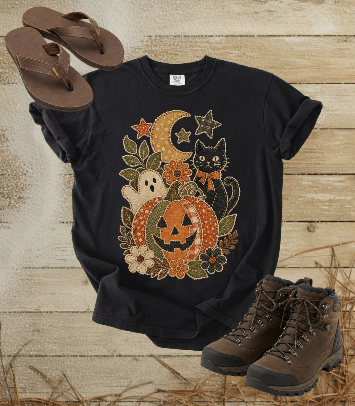 Faux Patchwork Halloween Pumpkin Tee