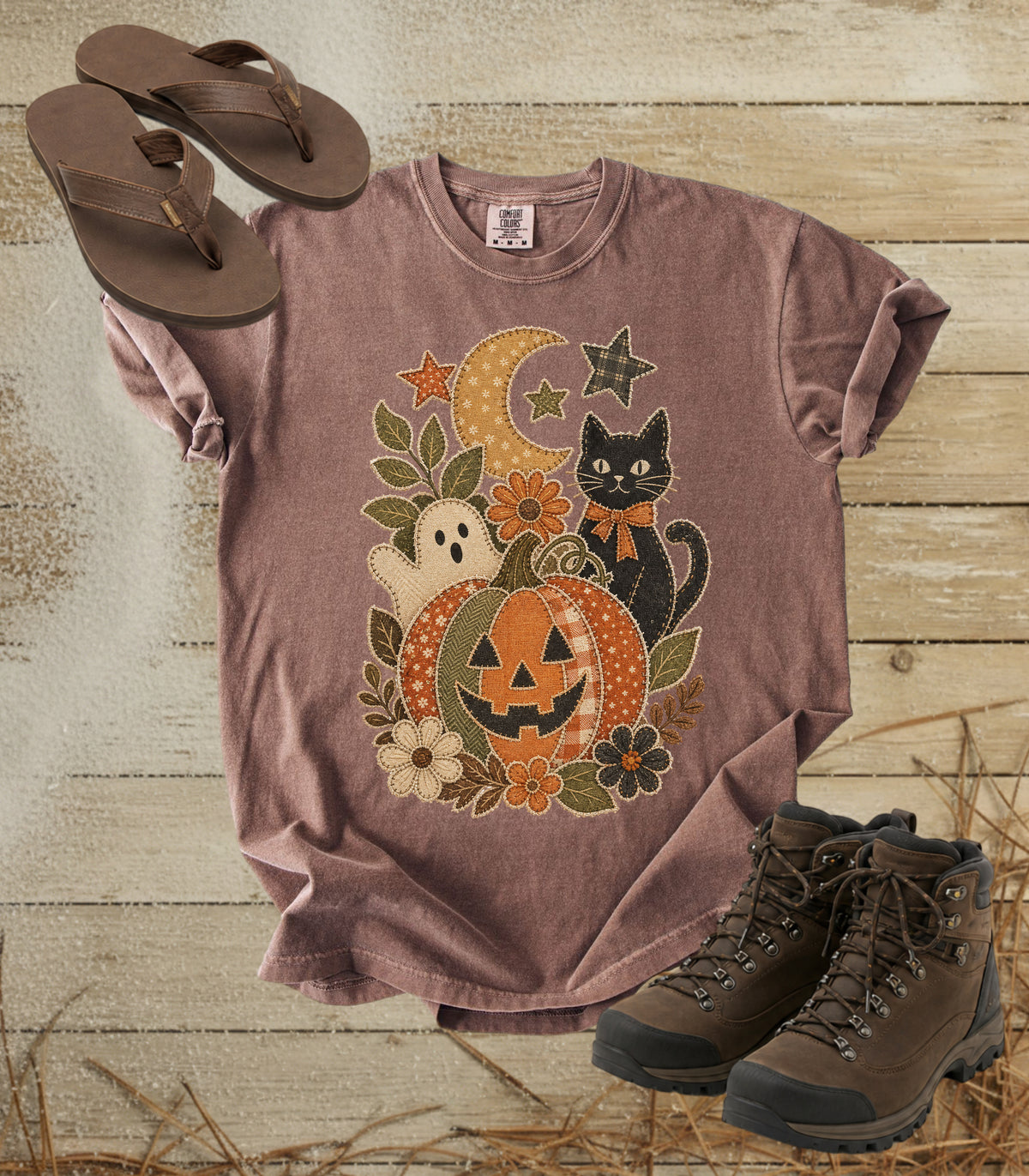 Faux Patchwork Halloween Pumpkin Tee