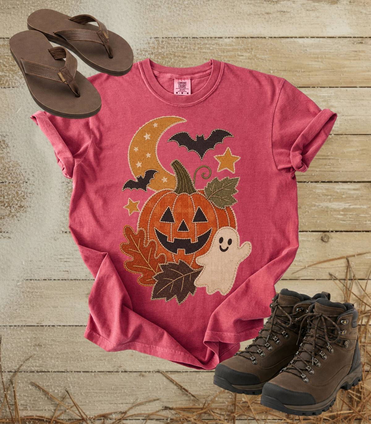 Faux Patchwork Pumpkin, Ghost, & Bats Tee