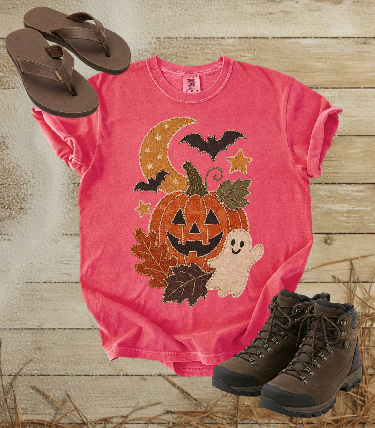Faux Patchwork Pumpkin, Ghost, & Bats Tee