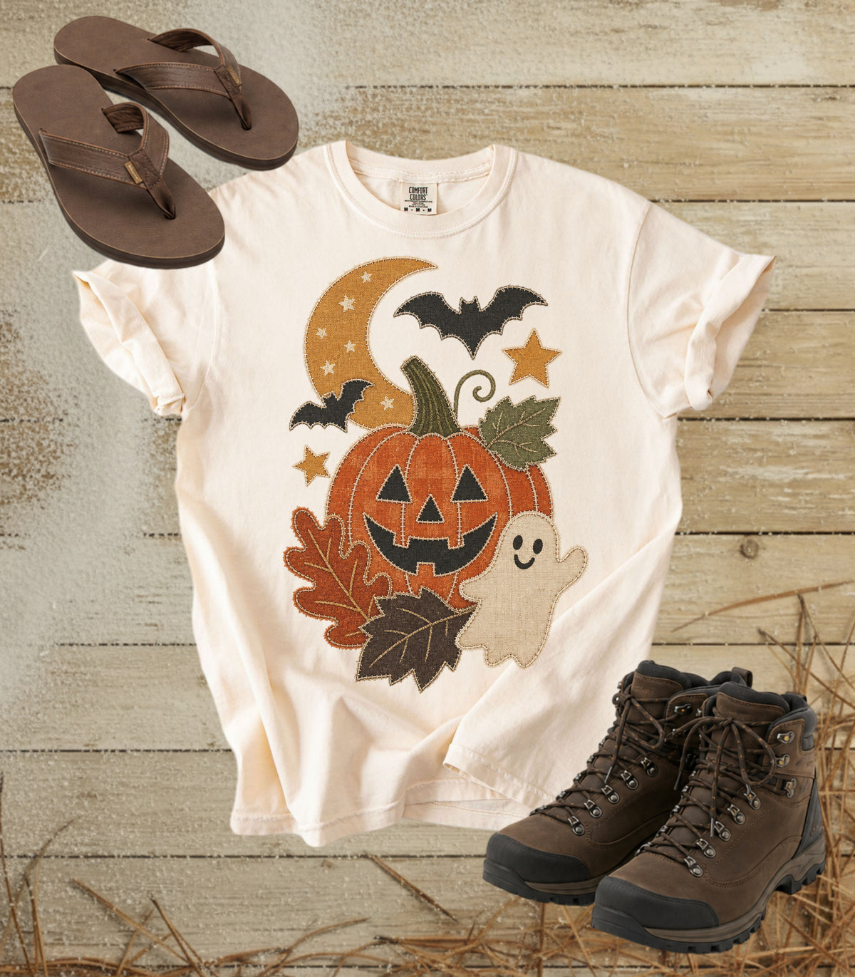 Faux Patchwork Pumpkin, Ghost, & Bats Tee