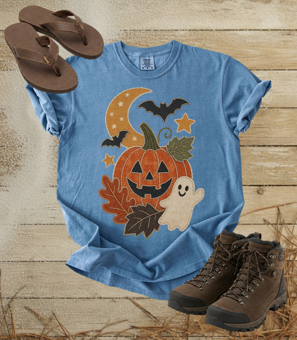 Faux Patchwork Pumpkin, Ghost, & Bats Tee