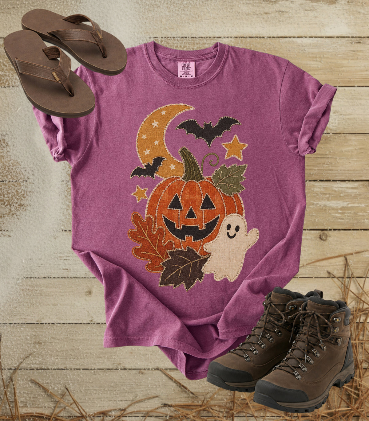 Faux Patchwork Pumpkin, Ghost, & Bats Tee