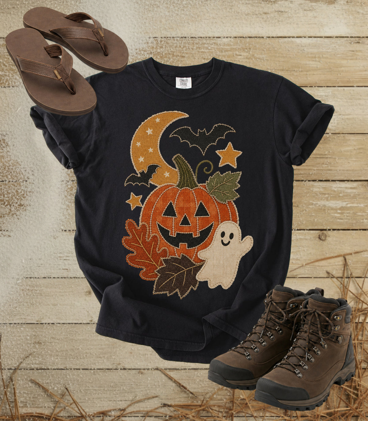 Faux Patchwork Pumpkin, Ghost, & Bats Tee