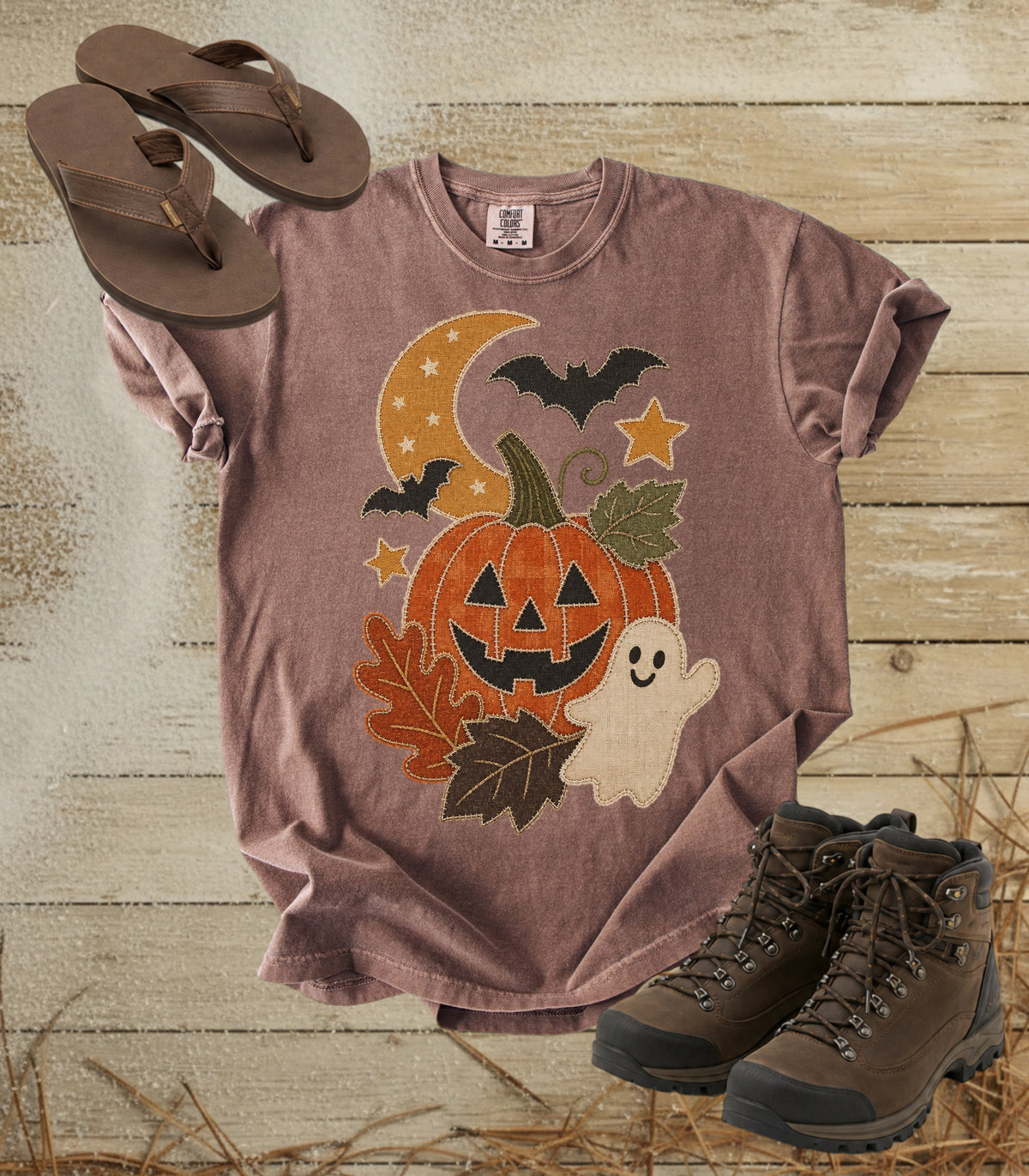 Faux Patchwork Pumpkin, Ghost, & Bats Tee