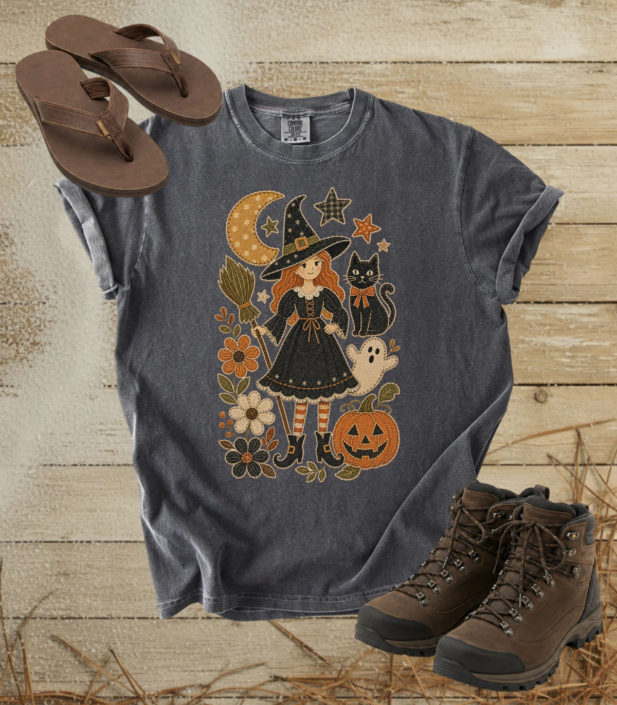 Pretty Patchwork Witch Halloween Tee
