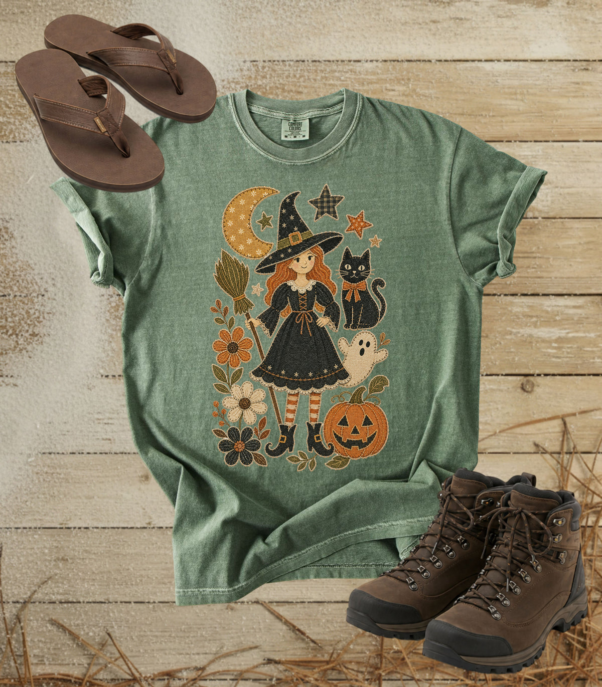 Pretty Patchwork Witch Halloween Tee