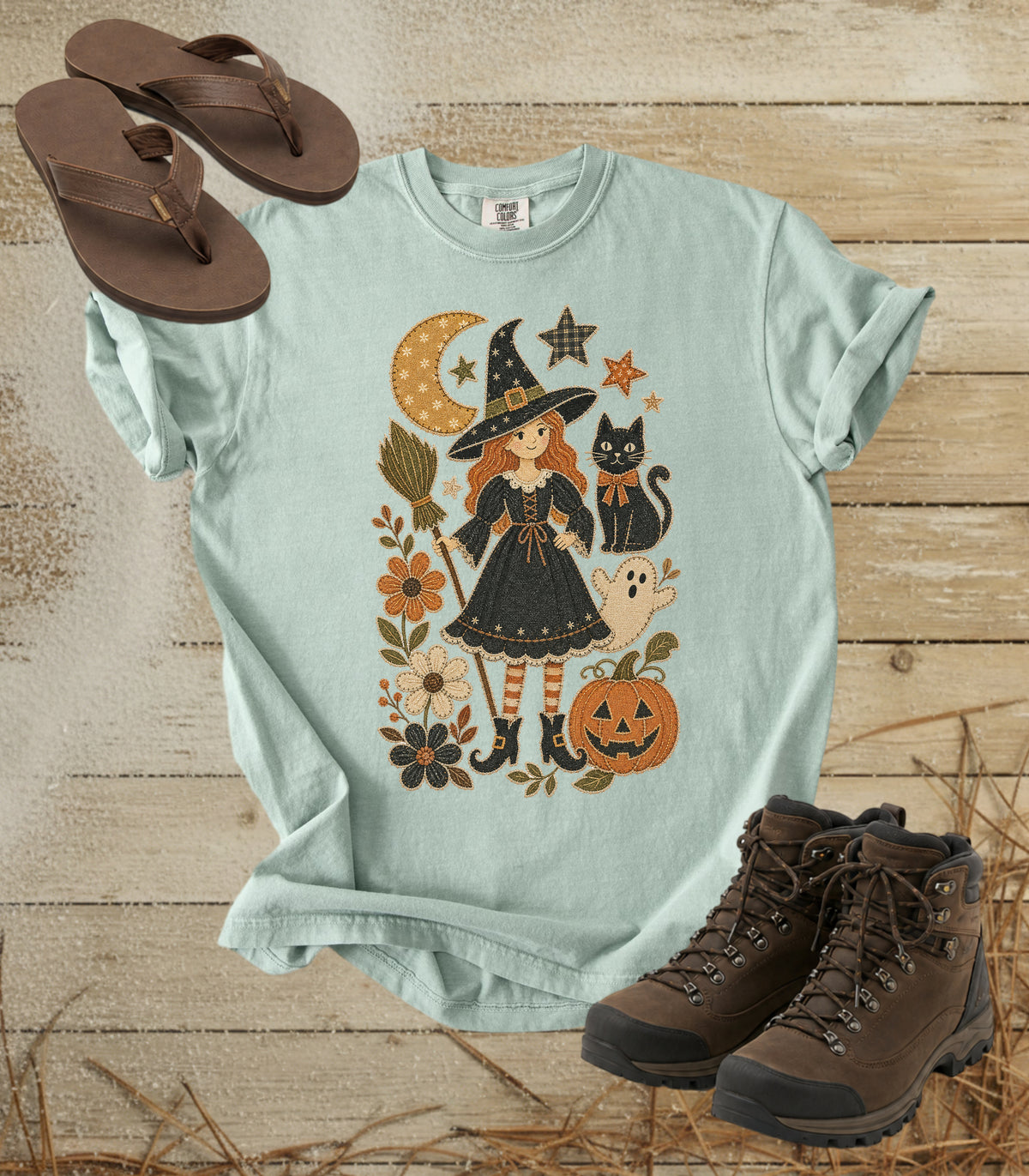 Pretty Patchwork Witch Halloween Tee
