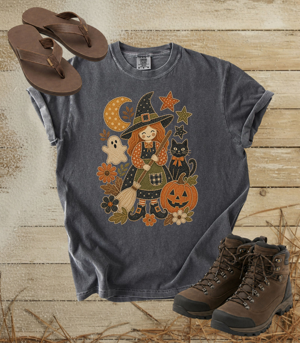 Patchwork Halloween Cute Witch Tee