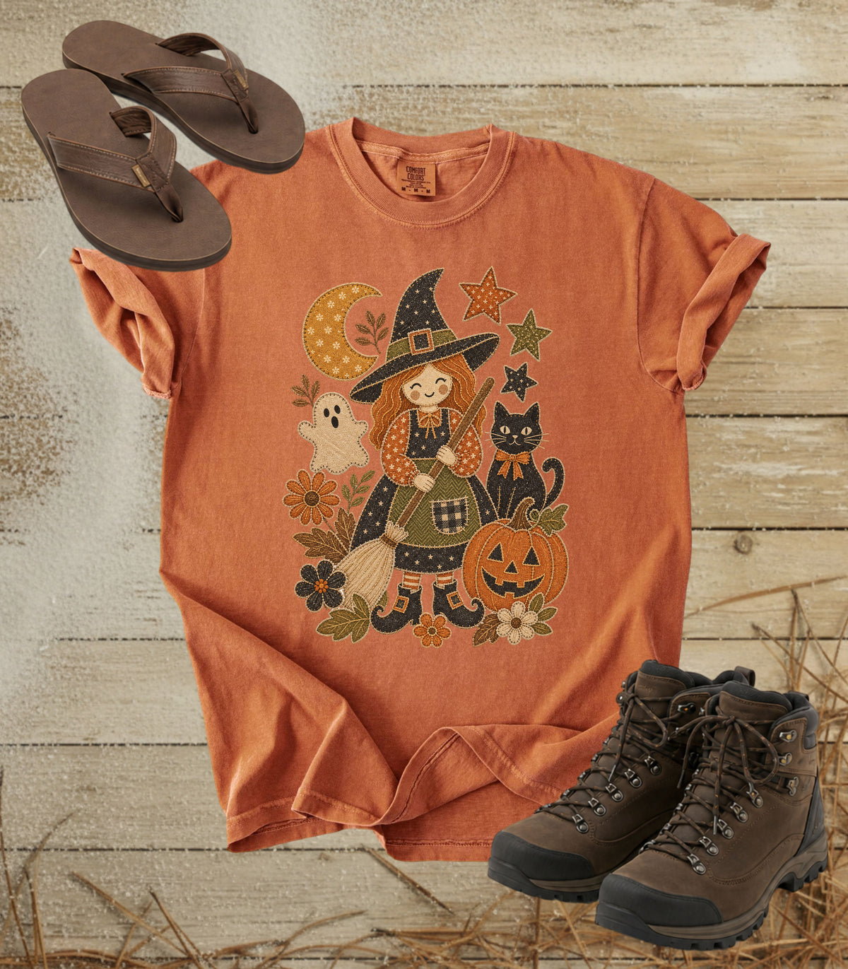 Patchwork Halloween Cute Witch Tee