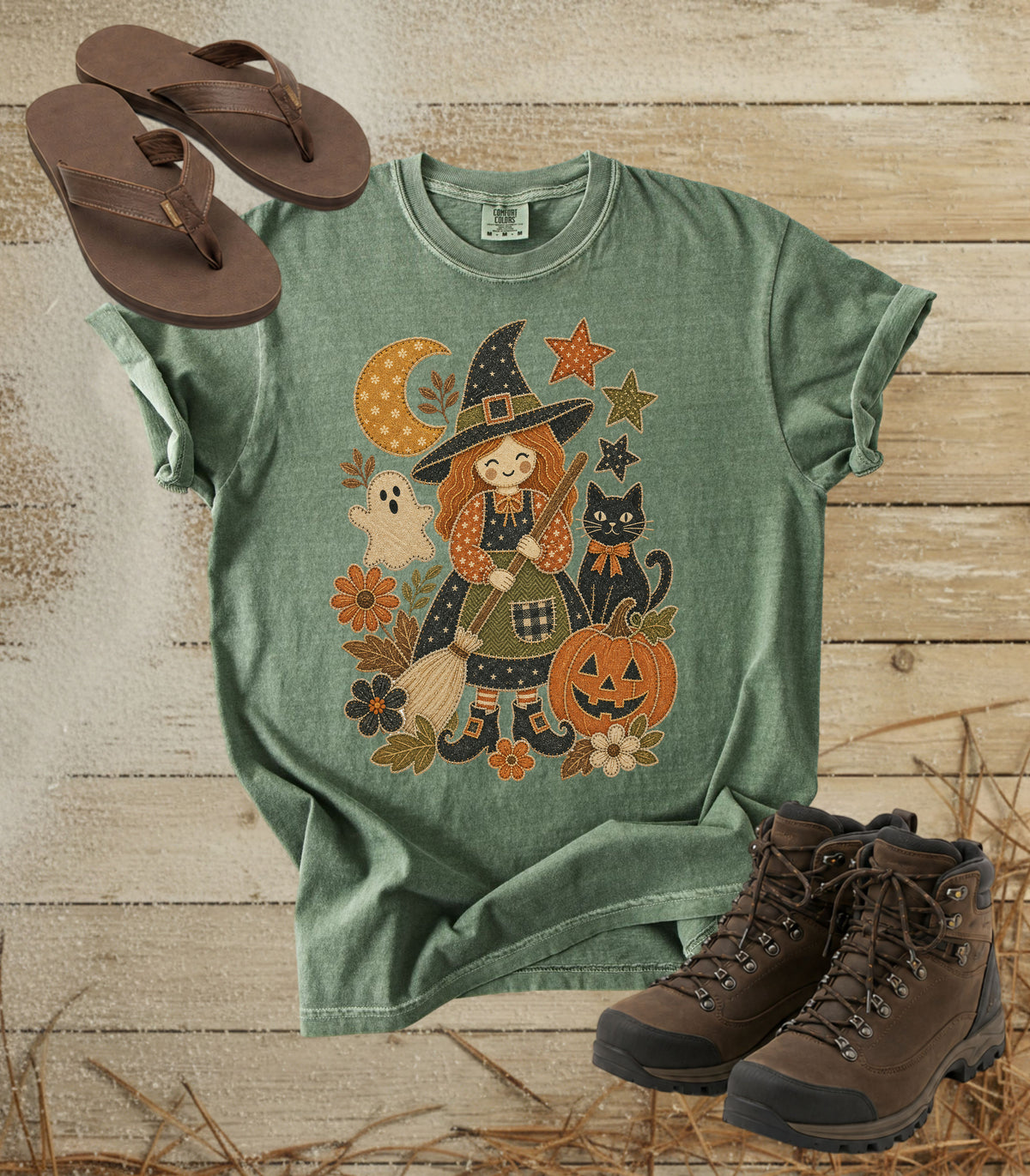 Patchwork Halloween Cute Witch Tee