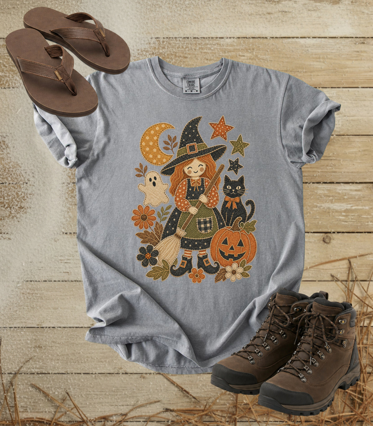 Patchwork Halloween Cute Witch Tee