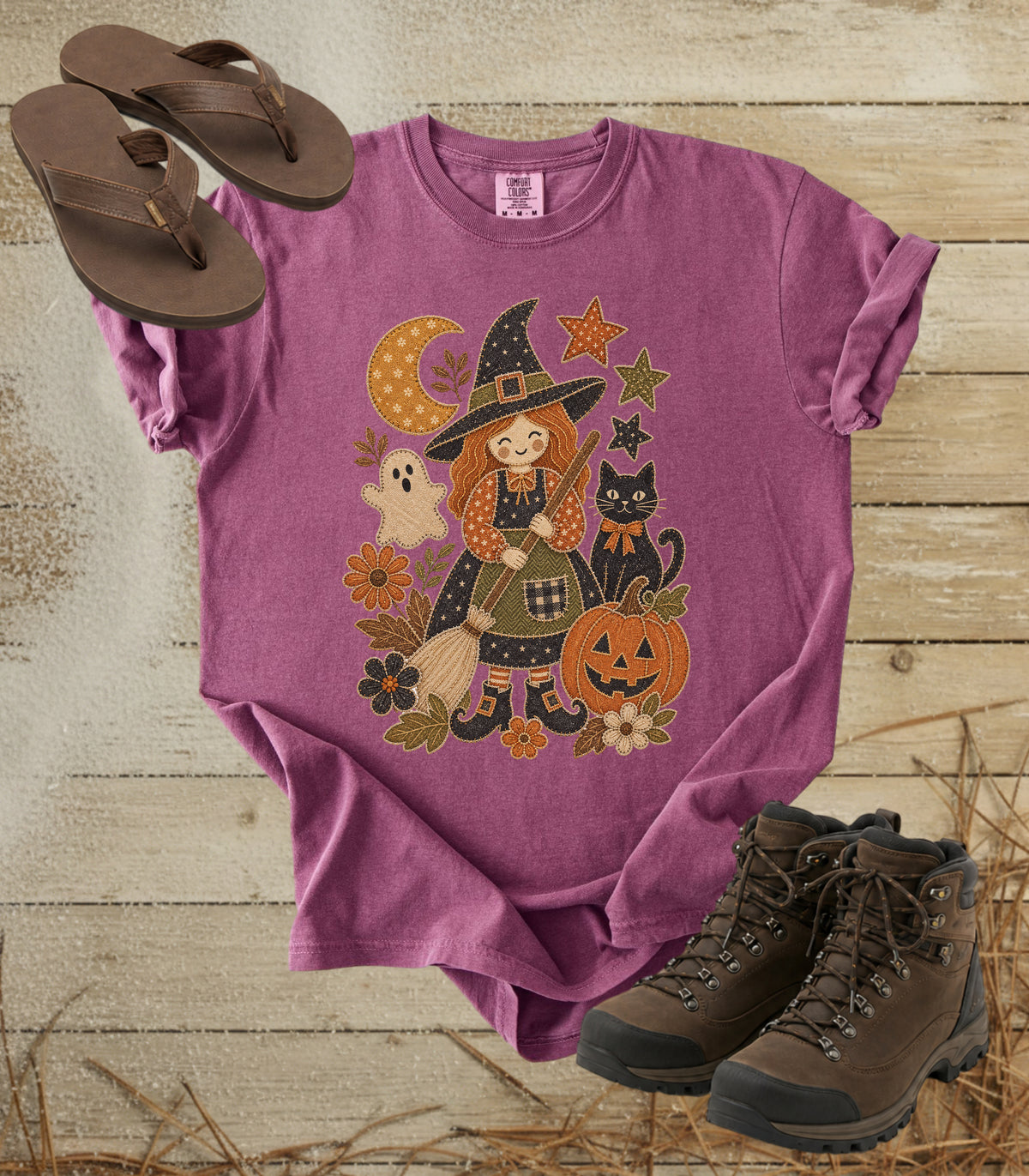 Patchwork Halloween Cute Witch Tee