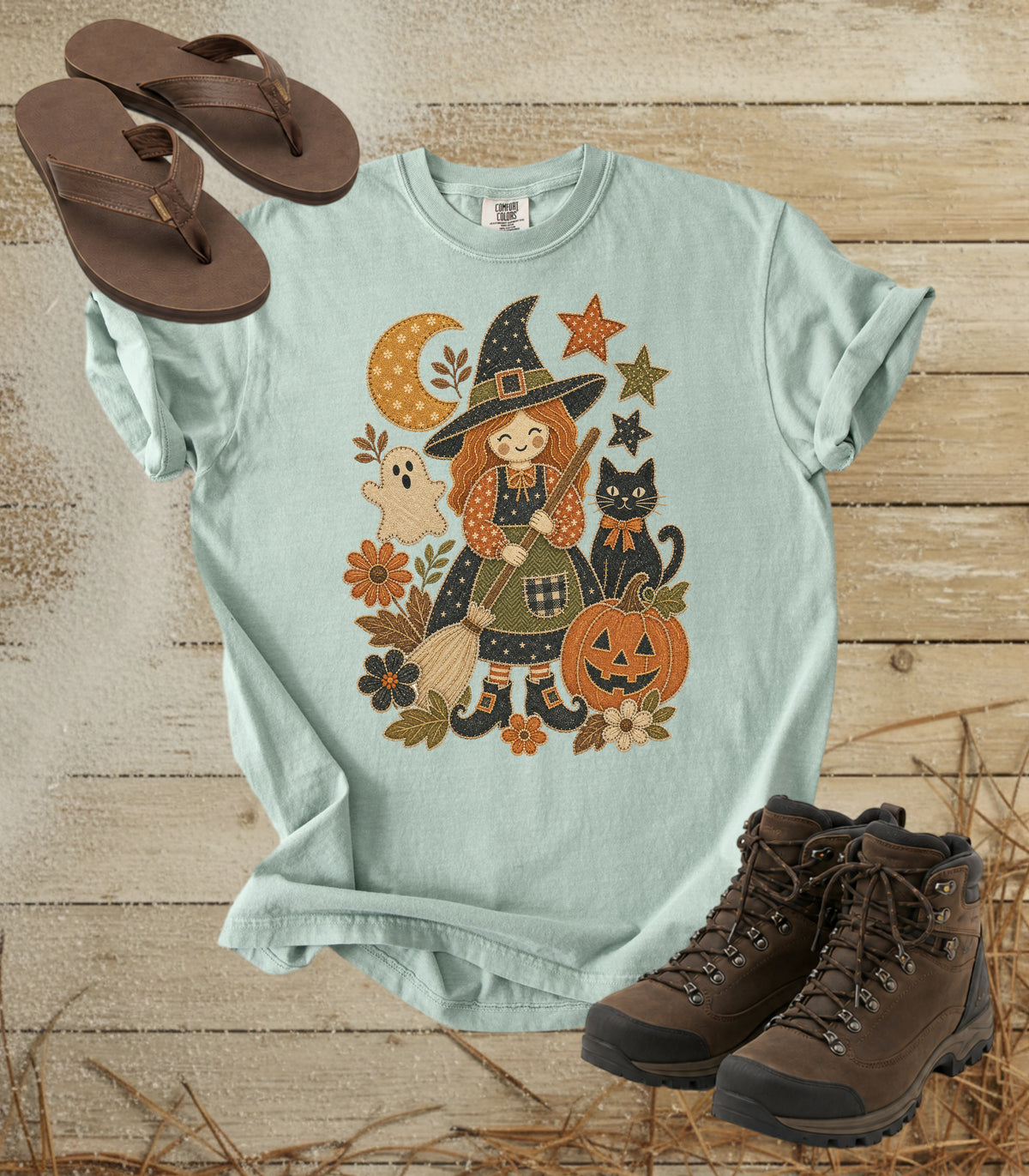 Patchwork Halloween Cute Witch Tee