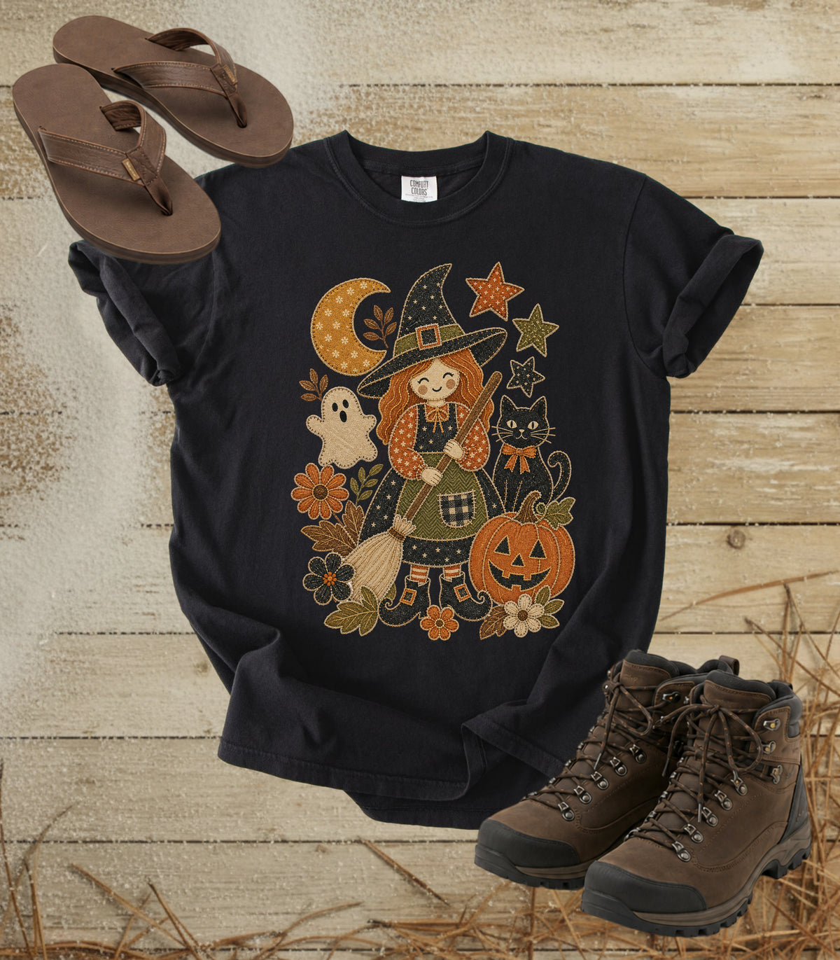 Patchwork Halloween Cute Witch Tee