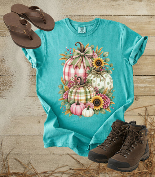 Autumn Painterly Plaid Pumpkin Bouquet T-shirt