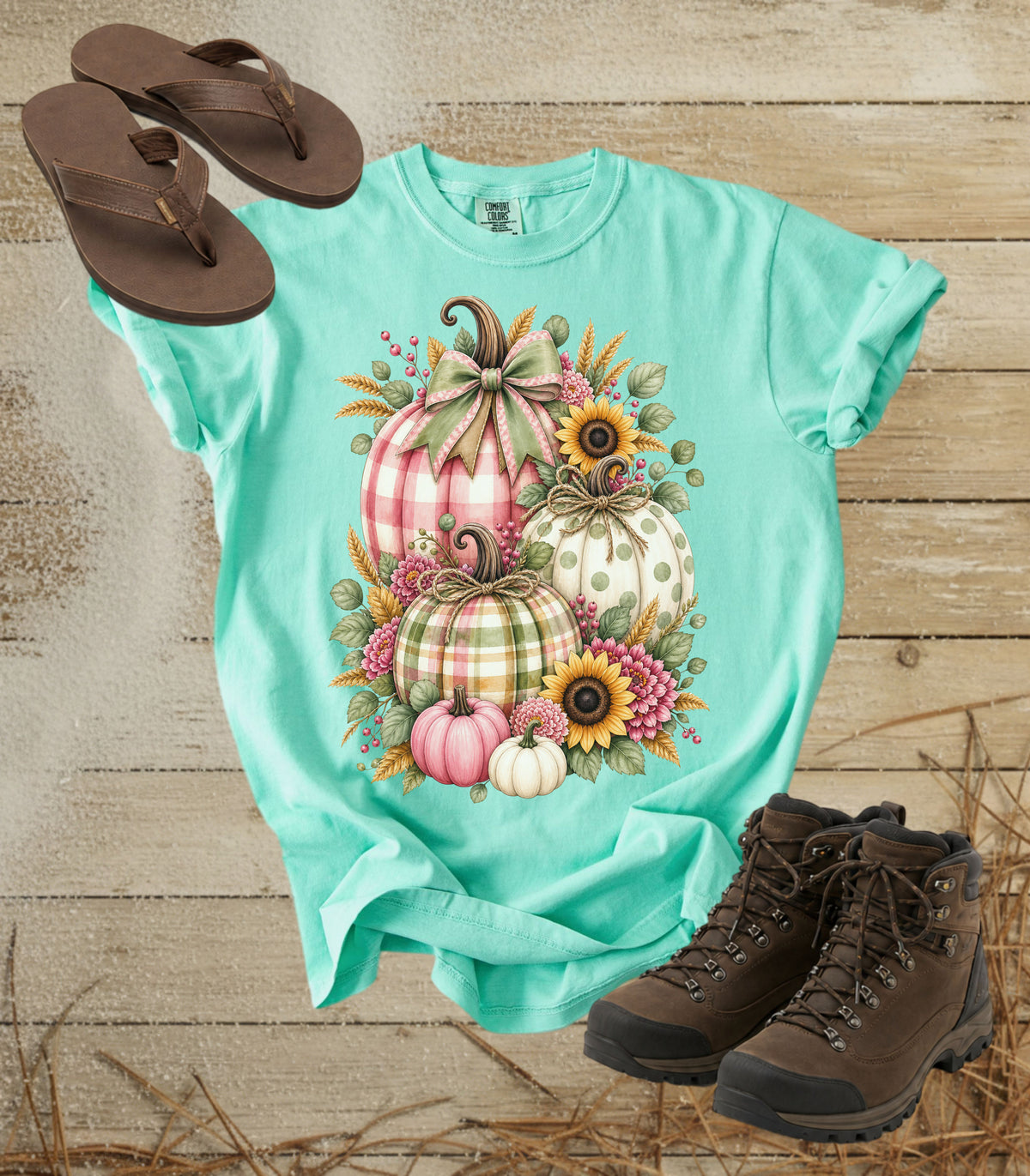 Autumn Painterly Plaid Pumpkin Bouquet T-shirt