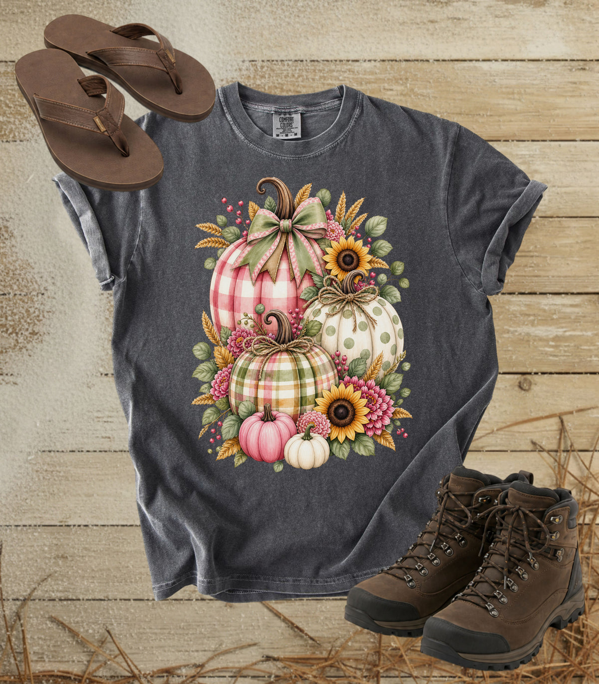 Autumn Painterly Plaid Pumpkin Bouquet T-shirt