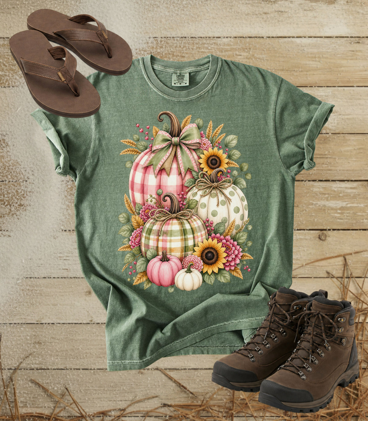 Autumn Painterly Plaid Pumpkin Bouquet T-shirt