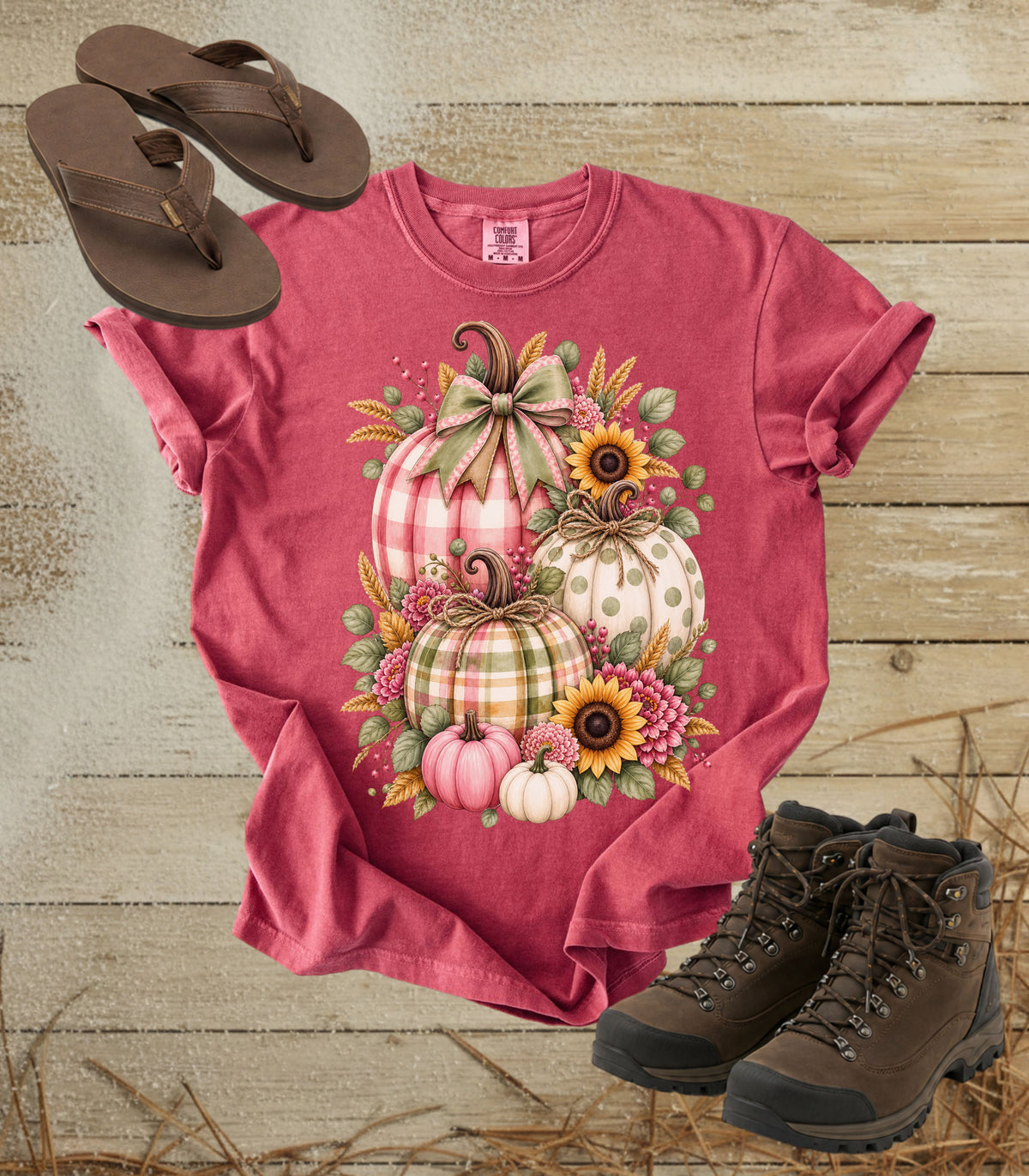 Autumn Painterly Plaid Pumpkin Bouquet T-shirt