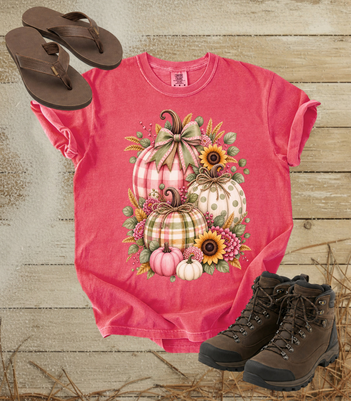 Autumn Painterly Plaid Pumpkin Bouquet T-shirt