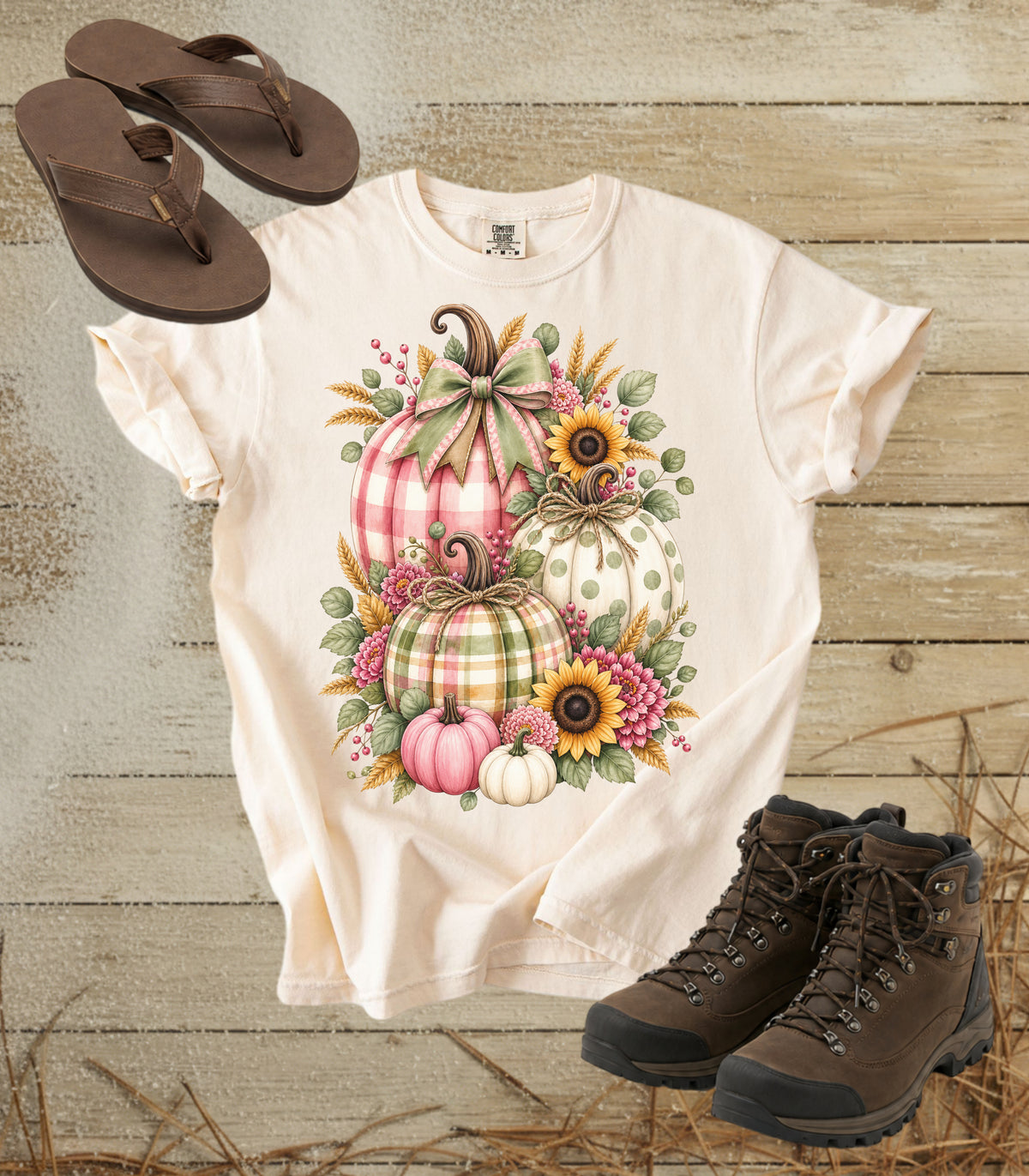 Autumn Painterly Plaid Pumpkin Bouquet T-shirt