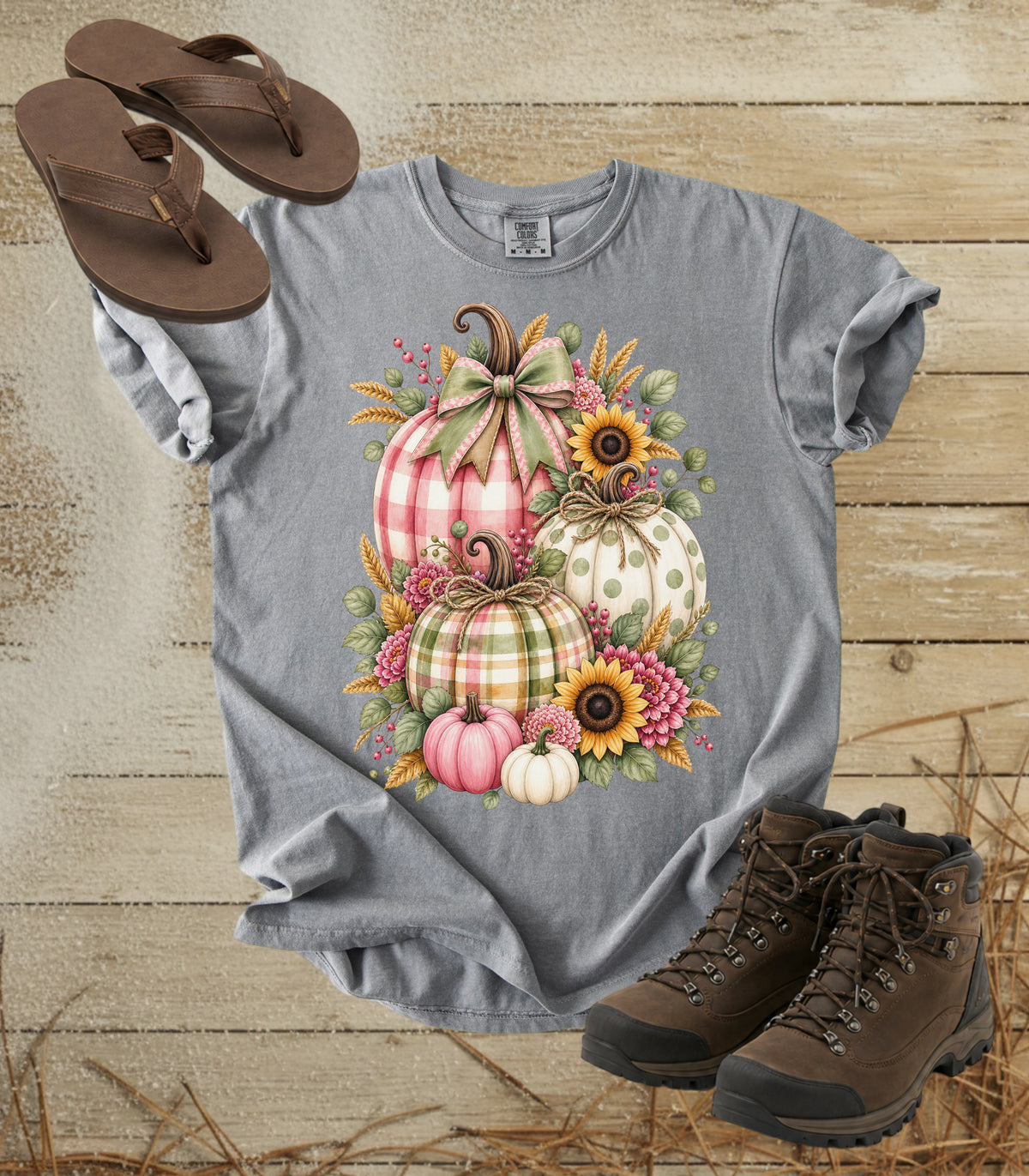 Autumn Painterly Plaid Pumpkin Bouquet T-shirt