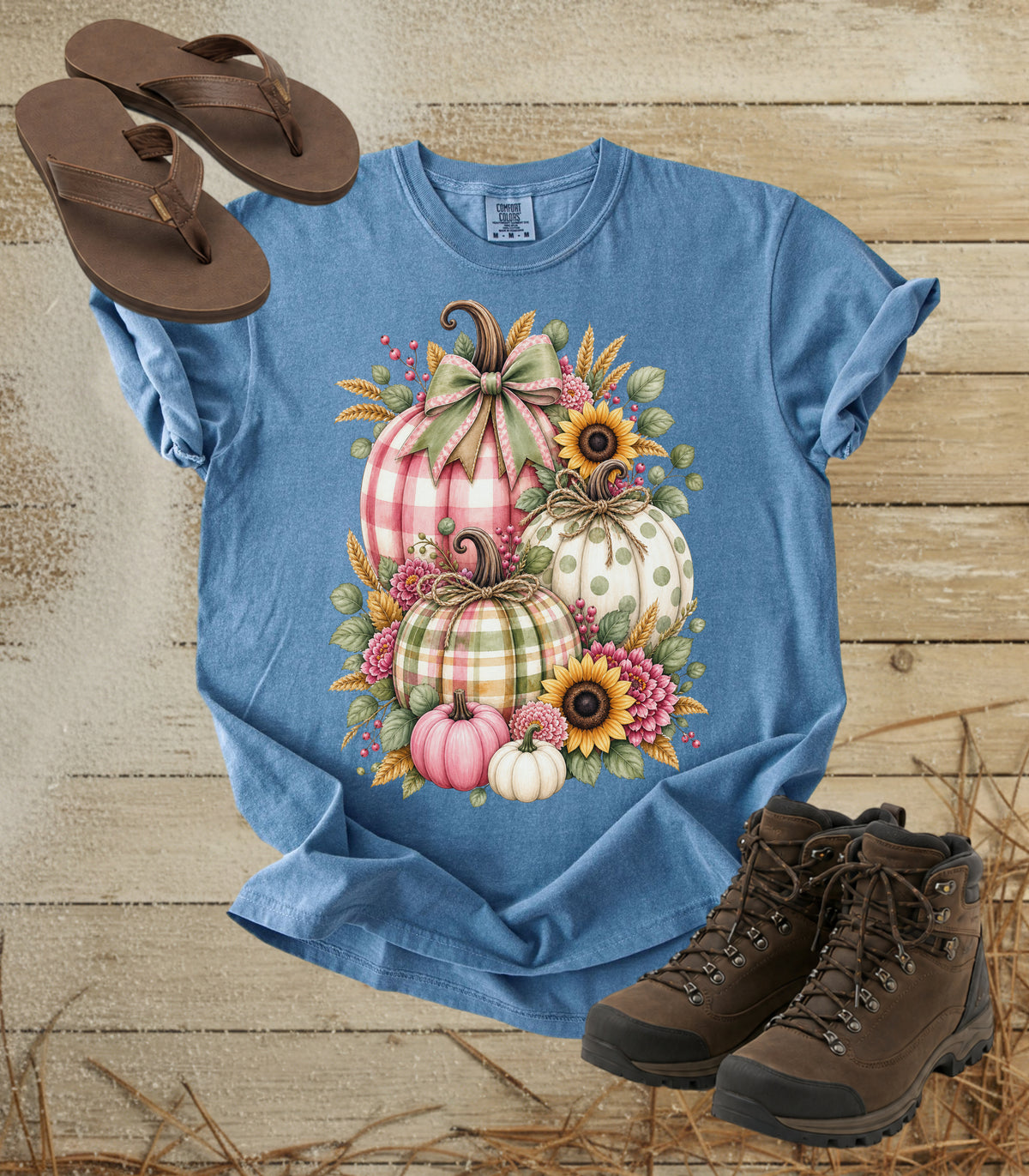 Autumn Painterly Plaid Pumpkin Bouquet T-shirt