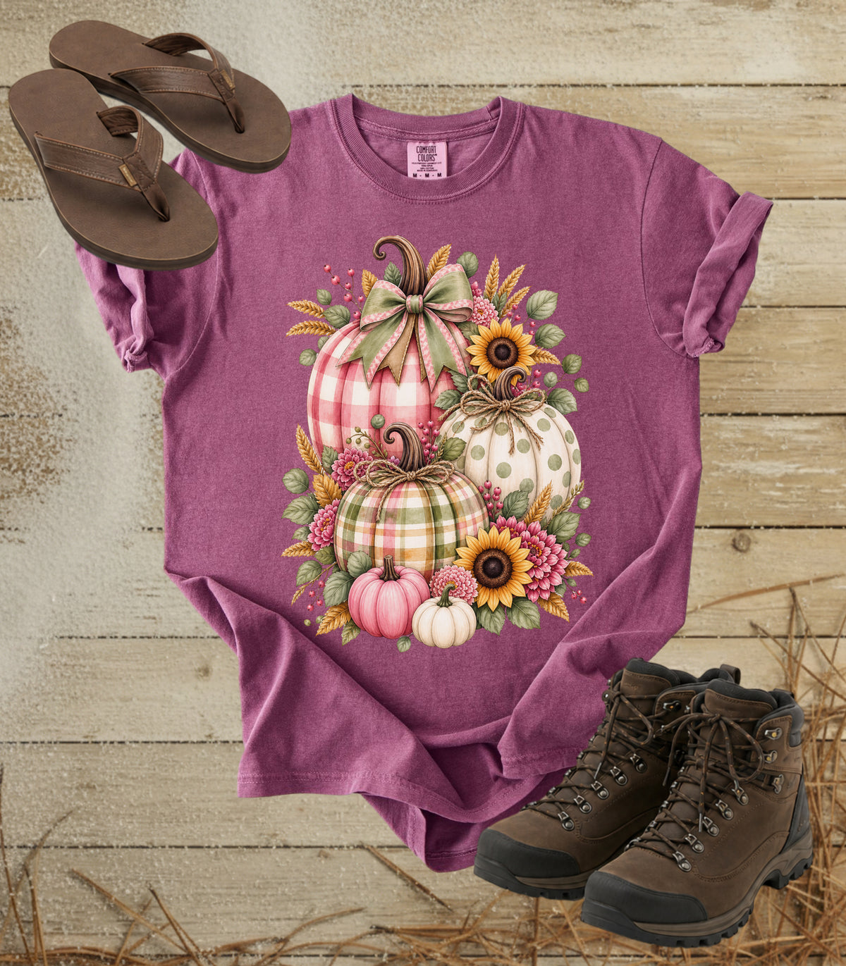 Autumn Painterly Plaid Pumpkin Bouquet T-shirt