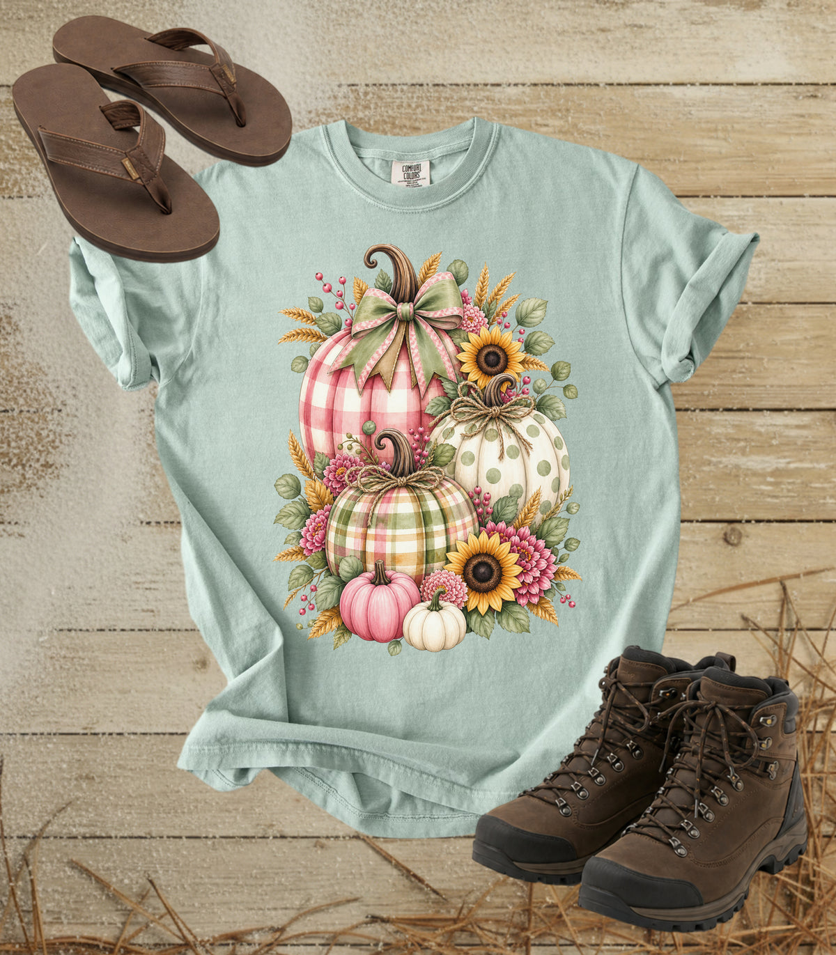 Autumn Painterly Plaid Pumpkin Bouquet T-shirt