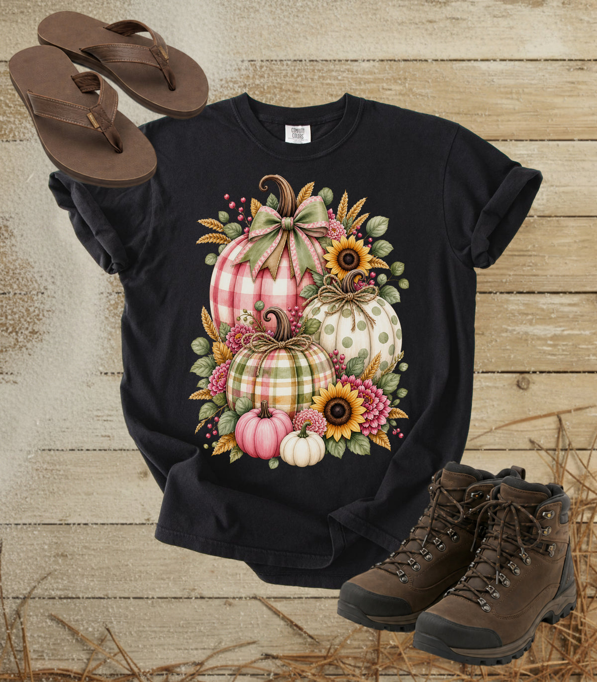 Autumn Painterly Plaid Pumpkin Bouquet T-shirt