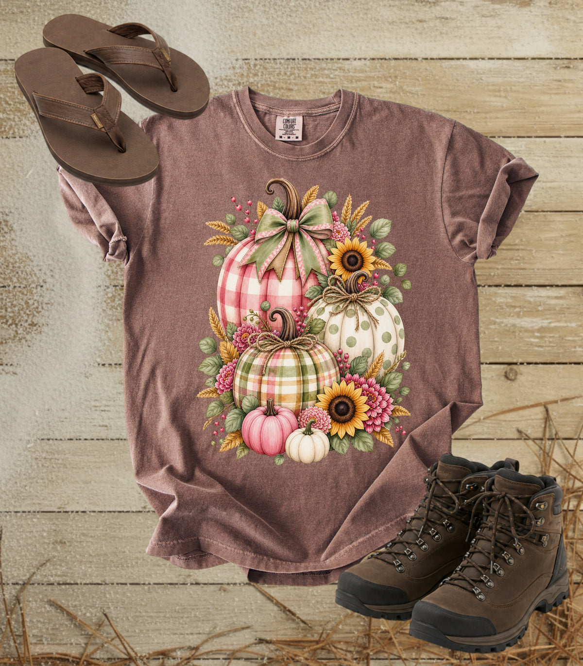 Autumn Painterly Plaid Pumpkin Bouquet T-shirt